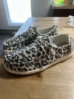 Hey Dude Wally Solet Leopard Print Slip-Ons in Black and Cream